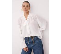 Wovcor Unlined Woven Party Blouse With Neck Tie Detail In White White 10
