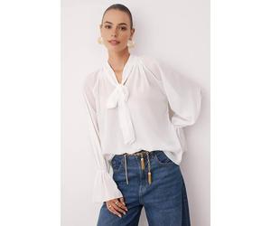 Wovcor Unlined Woven Party Blouse With Neck Tie Detail In White White