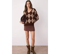Wovcor V-Neck Argyle Knit Jumper In Brown Brown