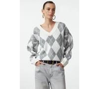 Wovcor V-Neck Argyle Knit Jumper In Ecru Ecru