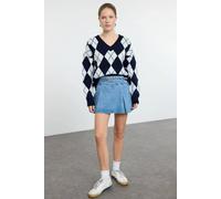Wovcor V-Neck Argyle Knit Jumper In Navy Navy