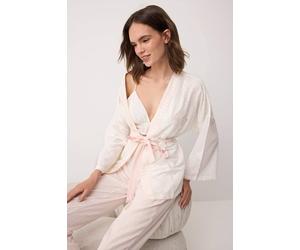 Wovcor V Neck Camisole With Trousers And Robe 3 Piece Pyjama Set In White White