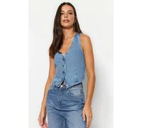 WOVCOR V Neck Fitted Denim Vest - Blue - L