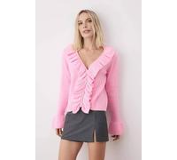 Wovcor V-Neck Knit Cardigan Ruffle & Button Detail In Pink Pink