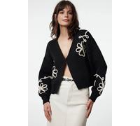 Wovcor V-Neck Knit Cardigan With Embroidery Detail In Black Black S