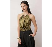 WOVCOR V-Neck Knit Party Blouse with Accessory Details - Metallic Gold - 12