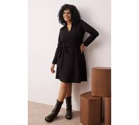 Wovcor V Neck Long Sleeve Belted Mini Dress In Black Black