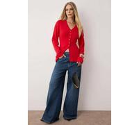WOVCOR V-Neck Mercerized Look Premium Yarn Knit Cardigan - Red - M