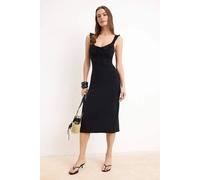 Wovcor V Neck Ruffle Detail Sleeveless Bodycon Midi Dress In Black Black