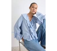 Wovcor V Neck Standard Sleeve Regular Fit Woven Blouse In Blue Blue