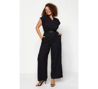 Wovcor V-Neck Wide Leg Woven Jumpsuit With Belt Detail In Black Black