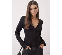 Wovcor V Neck Zip Front Regular Knit Blouse With Shaped Fit In Black Black