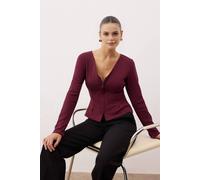 Wovcor V Neck Zip Front Regular Knit Blouse With Shaped Fit In Plum Plum XS