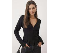 WOVCOR V-Neck Zip-Up Knitted Blouse - Black - XL