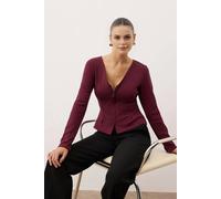 WOVCOR V-Neck Zippered Regular Knit Blouse - Plum - S