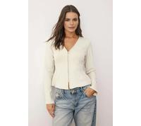 WOVCOR V-Neck Zippered Regular Knit Blouse - Stone - L