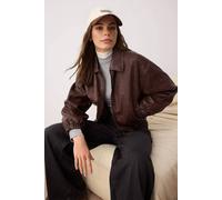 Wovcor Vintage Washed Zip Through Faux Leather Bomber Jacket In Brown Brown