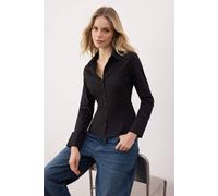 Wovcor Waist-Fitted Cotton Woven Shirt In Black Black