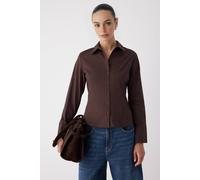 Wovcor Waist-Fitted Cotton Woven Shirt In Dark Brown Dark Brown