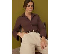 WOVCOR Waist-Sit Shirt with Corset Detail - Brown - 6