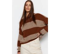 Wovcor Wide Cut Striped Knit Sweater In Brown Brown M