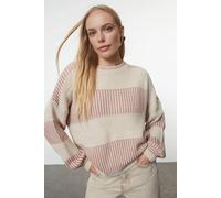 Wovcor Wide Cut Striped Knit Sweater In Stone Stone M