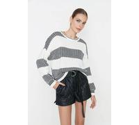 Wovcor Wide Cut Striped Knit Sweater In White White