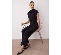 Wovcor Wide-Leg Jumpsuit With Cowl Neck And Belted Waist In Black Black