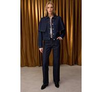 Wovcor Women’S Plain Collared Button Front Cape Jacket In Dark Blue Dark Blue