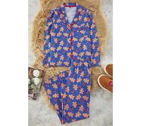 WOVCOR Women's 2-Piece Christmas Print Cotton Pyjama Set in Blue | Size: Medium WOVCOR Blue M