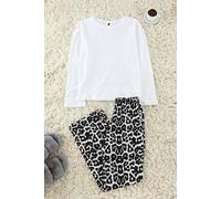 WOVCOR Women's 2- Piece Cotton Knit Pajama Set with Leopard Print in White | Size: XL WOVCOR White XL