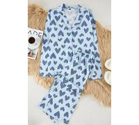 WOVCOR Women's 2-Piece Cotton Leopard Heart Knit Pajama Set in Light Blue | Size: Medium WOVCOR Light Blue M