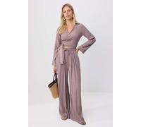 WOVCOR Women's 2-Piece Crossover Blouse Relaxed Fit Trouser Co-ord Set in Grey | Size: 8 WOVCOR Grey 8