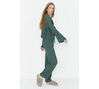 WOVCOR Women's 2-Piece Heart Print Viscose Woven Pajama Set with Tie Detail in Green | Size: 14 WOVCOR Green 14