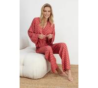 WOVCOR Women's 2-Piece Heart Print Viscose Woven Pajama Set with Tie Detail in Red | Size: 8 WOVCOR Red 8