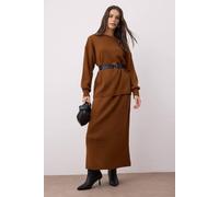 WOVCOR Women's 2-Piece Knit Longline Top & Midi Skirt Set in Brown | Size: Small WOVCOR Brown S