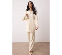WOVCOR Women's 2 Piece Knitted Button Front Cardigan & Straight Leg Trousers Set in Ecru | Size: Small WOVCOR Ecru S