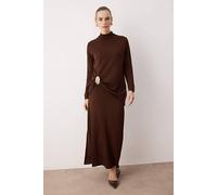 WOVCOR Women's 2 Piece Knitted Co-Ord Set with Brooch Detail & Long Sleeve Top in Brown | Size: Medium WOVCOR Brown M