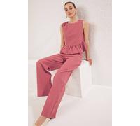 WOVCOR Women's 2-Piece Linen-Look Woven Sleeveless Top & Wide-Leg Trouser Set in Pink | Size: 10 WOVCOR Pink 10