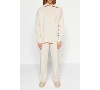 WOVCOR Women's 2-Piece Loose Fit Zip-Up Knit Top & Pants Set in Stone | Size: Medium WOVCOR Stone M