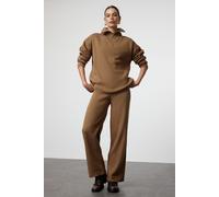 WOVCOR Women's 2-Piece Loose Fit Zip-Up Knit Top & Pants Set in Taupe | Size: Medium WOVCOR Taupe M