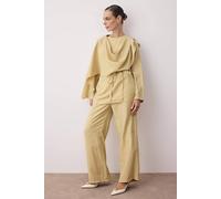 WOVCOR Women's 2-Piece Modal Fabric Woven Top with Tie Waist & Wide-Leg Trouser Set in Light Sand | Size: 14 WOVCOR Light Sand 14