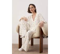 WOVCOR Women's 2-Piece Printed Woven Pajama Set in Ecru | Size: 14 WOVCOR Ecru 14