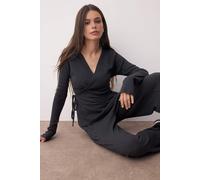 WOVCOR Women's 2-Piece Set Wrap Cotton Co-ord & Wide Leg Pants in Dark Grey | Size: Small WOVCOR Dark Grey S
