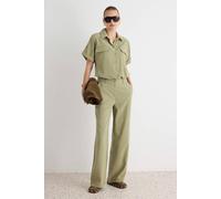 WOVCOR Women's 2-Piece Soft Touch Shirt & Wide Leg Trouser Co-ord Set in Khaki | Size: 10 WOVCOR Khaki 10