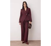 WOVCOR Women's 2 Piece Tailored Woven Wrap Blazer & Wide Leg Trousers Set in Plum | Size: 10 WOVCOR Plum 10