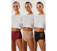 WOVCOR Women's 3 Pack Lace Detail High Waist Knitted Briefs | Size: Small WOVCOR Multicolor S