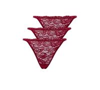 WOVCOR Women's 3 Pack Lace Detail Knitted Thong Briefs Multipack in Burgundy | Size: Large WOVCOR Burgundy L