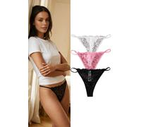 WOVCOR Women's 3 Pack Lace Detail Knitted Thong Briefs Multipack | Size: Medium WOVCOR Multicolor M