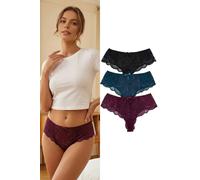 WOVCOR Women's 3 Pack Lace Trim Knitted Briefs with Bow Detail | Size: Small WOVCOR Multicolor S